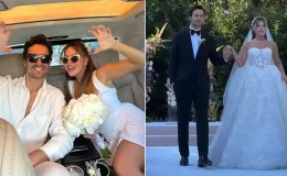 Oyuncu Feyyaz Şerifoğlu ve spiker Merve Dinçkol evlendi! İşte düğünden ilk kareler!