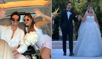 Oyuncu Feyyaz Şerifoğlu ve spiker Merve Dinçkol evlendi! İşte düğünden ilk kareler!